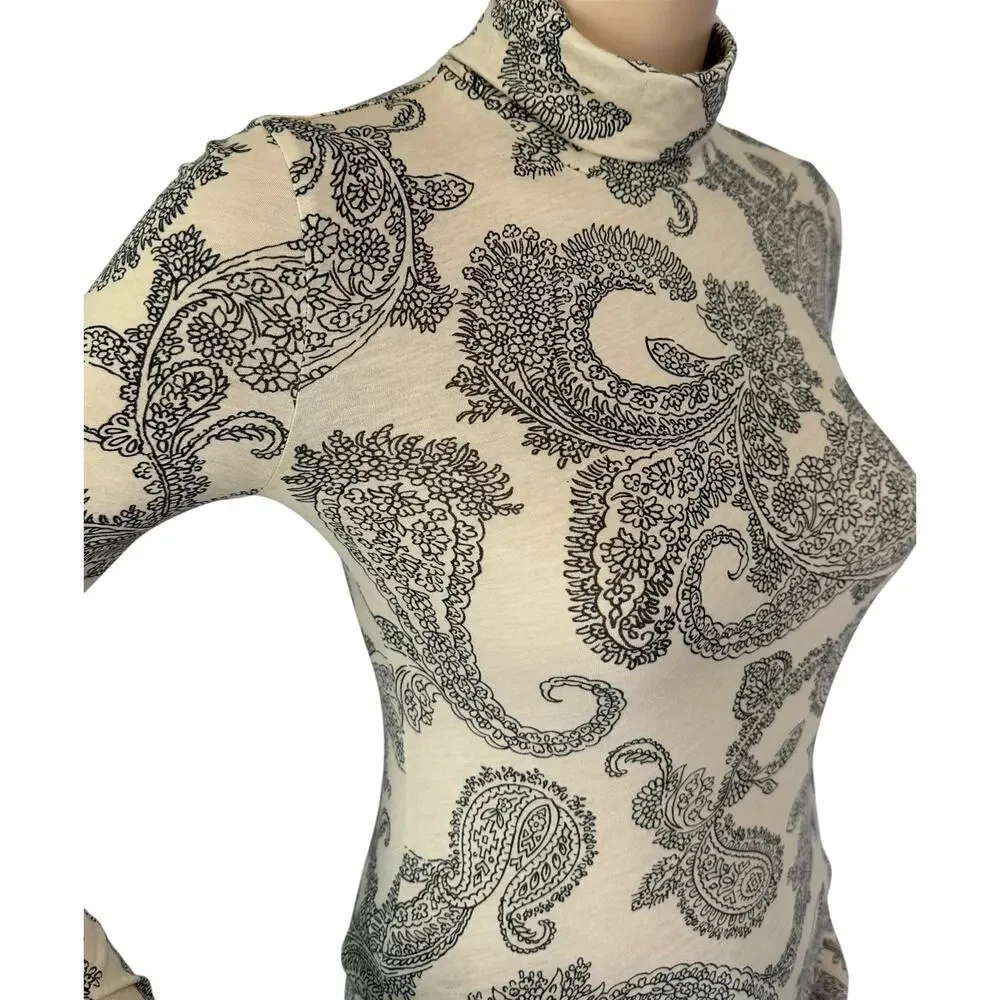 J. Crew Feather Jersey Turtleneck Top in Paisley Candlelight CP723 Size XXS